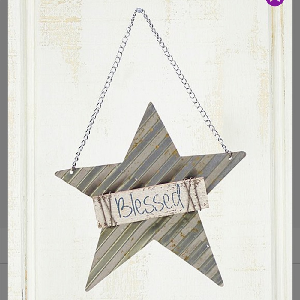 Honey and Me-'Blessed' Gold hue rustic vintage metal tin star hanging decor- NWT